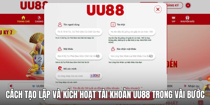 Cách tạo lập và kích hoạt tài khoản UU88 trong vài bước